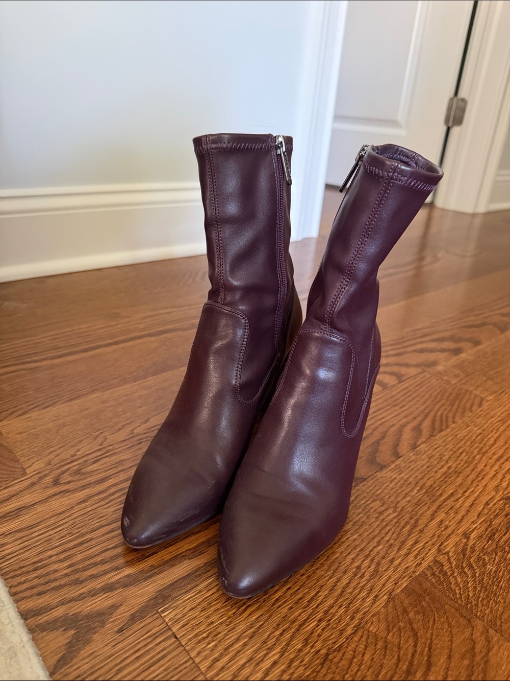 Franco Sarto Burgundy Pointed-Toe Zip Ankle Boots